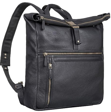 STILORD 'Leya' Zaino Rolltop Donna Pelle Impermeabile per laptop da 15,6 | 16 | 17 pollici - Zaino in pelle per università affari y escursioni, Colore:nero