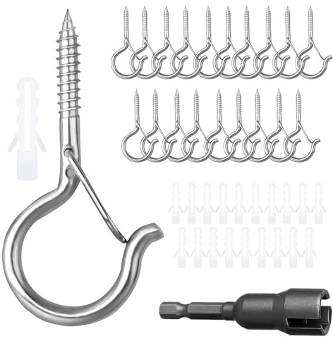 NAMIS 20 Stück Schraubhaken Edelstahl Silber,Screw in Hooks,Schraubhaken mit Sicherung, Haken zum Schrauben können für Blumentöpfe, Dekorative Lampen und Tassen Verwendet Werden