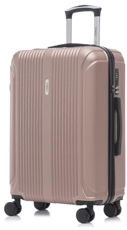 YONSLY Reisekoffer Suitcase, Handgepäck Kabinenkoffer (L, Roségold) | Hartschalenreisekoffer, mit 4 Rollen 360°, Zahlenschloss, Weicher Gummigriff