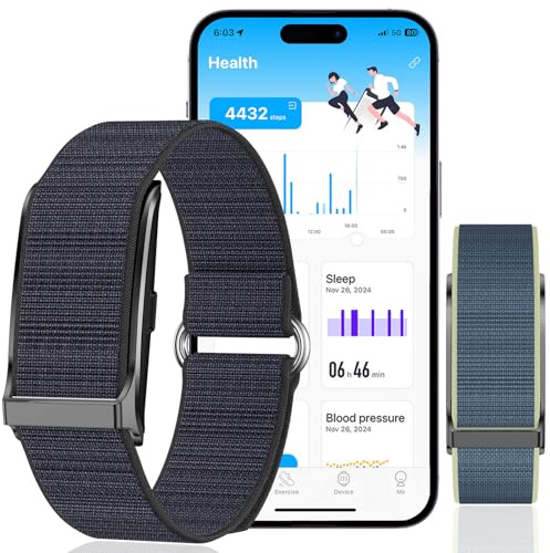 LAXISCREED Bracelet Connecté sans Écran – Tracker d’Activité avec Cardio, SpO2, Sommeil & GPS, 127 Modes Sportifs, Étanche IP68, Autonomie Longue, Bracelet Nylon Double Couleur (Noir+Bleu), Unisexe