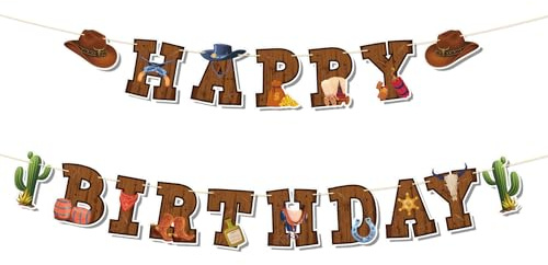 Goktvai Western-Cowboy-Geburtstagsbanner, Vorgespanntes Western-Thema Happy Birthday-Banner Wild-West-Partydekorationen Retro-Pferde-Rodeo-Partyzubehör für Geburtstagspartys