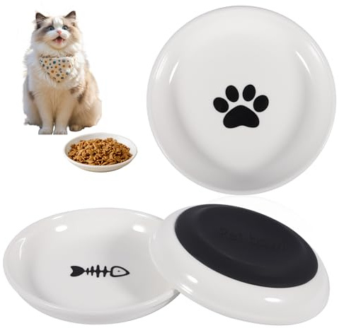 MZJAUVF Gamelle Chat, Lot de 3 Gamelles en Céramique pour Chat, Gamelle Eau Chat avec Base en Caoutchouc Antidérapant, Gamelle pour Chat Facile à Nettoyer, Gamelle pour Chat pour Chiots et Chats