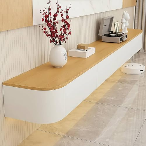 NOYHHAV Schwebender TV Schrank Wandmontierter Fernsehschrank-240CM Holzfarbe-B-LED-Leuchten
