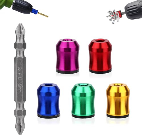 5stk Starke Magnetische Schraubenringe, Magnetische Schraubendreherringe mit Rutschfestem Design mit Doppelseitigem Schraubendreherbit für Bohrer Holzbearbeitung Wartung Haushaltsreparaturen