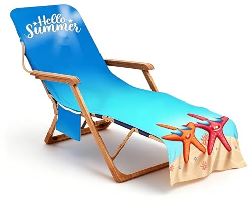 Wapasezyar Auflage Sonnenliege Frottee, Schonbezug Gartenliege mit 2 Taschen,Sonnenliege Handtuch Strandtuch für Schwimmbad&Strand, Liegenauflage Gartenhotel Stuhl Handtuch, weich saug (Seestern)