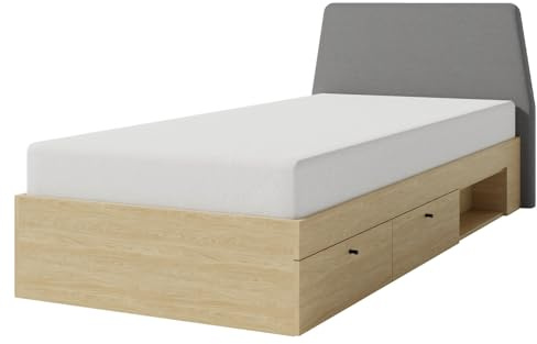 Marmex Meble Alessio 12E Einzelbett 90x200cm mit Schubkasten und Fach, Modern, Jugendbett