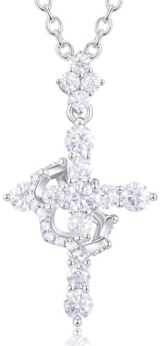 Winyolove Moissanit Kreuz Kette mit Krone, 1,1 Karat, 925er Sterlingsilber mit 14 Karat Gold Vermeil, Christliche Halskette Damen