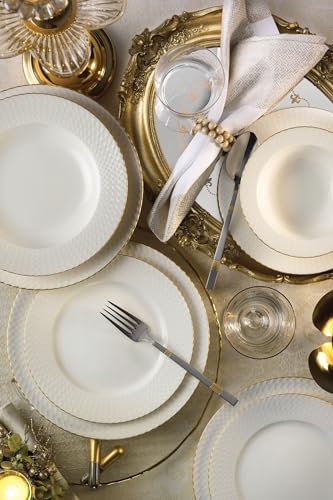 Vajilla de Porcelana completa y elegante Kütahya Porselen Bone Iron – Vajilla para 6 Personas - 24 piezas – Vajilla exclusiva blanca y dorada