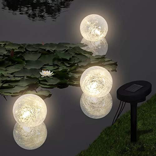 Wakects 3er LED Schwimmleuchte Solarkugel Kugelleuchte Solarlampe Schwimmende Lichter Wasserdichte mit Erdspieß Kugeldurchmesser: 9,5 cm