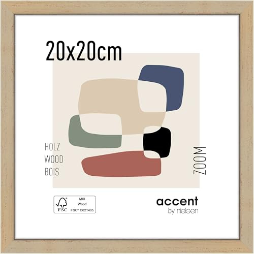 accent by nielsen Holz Bilderrahmen Zoom, 20 x 20 cm, Gold | Holz Fotorahmen im Hoch- & Querformat zum Auftstellen und Aufhängen Gold gebürstet Echtglas