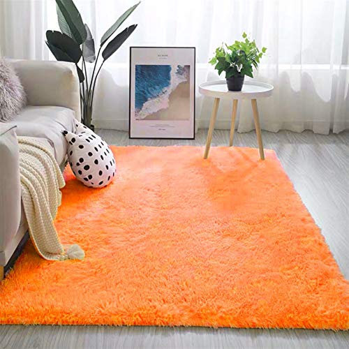 Geling Moderner kuscheliger, weicher, Flauschiger Teppich - Hochflor Teppich wohnzimmerteppich Langflor - Läufer für Wohnzimmer, Flur, Schlafzimmer,Orange,80 * 200cm