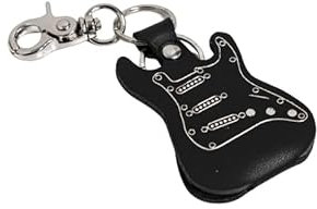 Plektrenetui in Form Einer E-Gitarre Fender Stratocaster aus echtem Leder mit Schlüsselanhänger und Karabinerhaken, hergestellt in Italien, Endscuoio Qualität (SCHWARZ-Silber - Stratocaster)