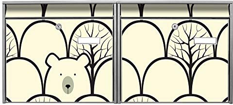 Briefkastenanlage doppelt | 2 Briefkästen 72x32x10cm groß | Stahl Silber verzinkt mit Namensschild | Doppelbriefkasten 2 Schlüssel | Motiv Waldbeeren