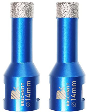 Forets Carrelage Diamant 14mm - BRSCHNITT 2 pièces Brasé Sous Vide et Trépans avec Filetage M14 pour Perçage à sec en Porcelaine Carrelage Granit Marbre