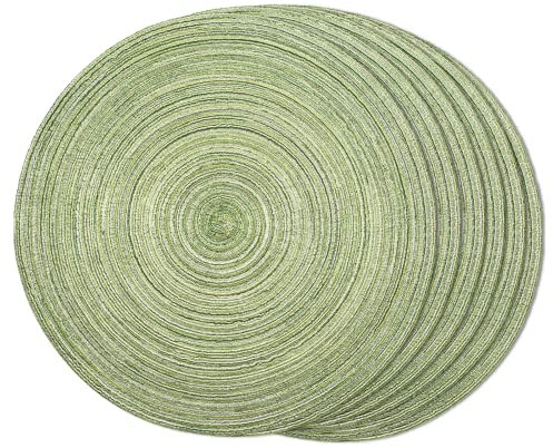 FunWheat Set di 6 Tovagliette Rotonde Intrecciate Lavabili per Tavoli da Pranzo, Sottopiatti Rotondi Colazione, Tessuto Resistente al Calore 38,1 cm (Verde Chiaro)
