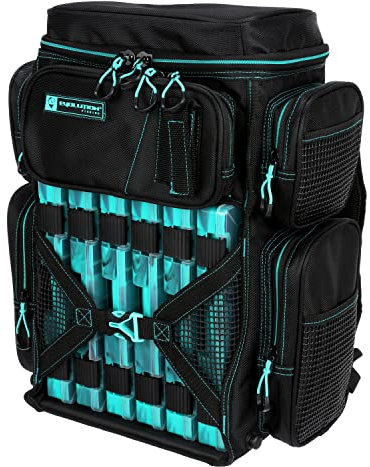 Evolution Fishing Drift Series Tackle Rucksack – Seafoam, 3600 Größe, Outdoor-Rucksack mit 6 Angelgeräte-Tabletts, integrierter Regenfliege, robuster Angelrucksack, Tackle Tragetasche