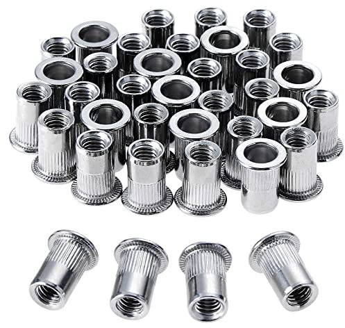 HSEAMALL 100PCS M6 Dadi Rivetti In Acciaio Inox Rivnut, Inserto Filettato a Testa Piatta Dadi Rivnut Assortiti