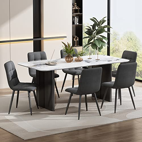 Merax Esszimmerstuhl 4er Set, Moderne Polsterstuhl mit Rückenlehne, Küchenstuhl Wohnzimmerstuhl, Sitzfläche aus Samt, ergonomischer, für Arbeitszimmer, Schlafzimmer, Gestell aus Metall, Dunkelgrau