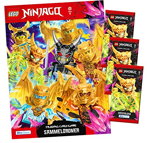 Lego Ninjago Karten Trading Cards Serie 8 - CRYSTALIZED (2023) - 1 Sammelmappe + 3 Booster Sammelkarten Bundle + 10 Originale Hüllen