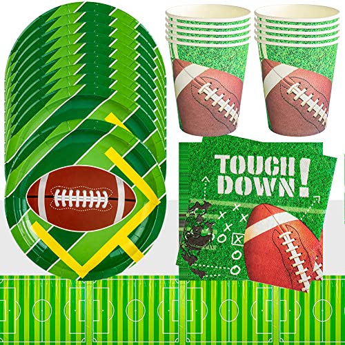WIDEBG Fussball Partygeschirr Kindergeburtstag American Football Party Geschirr Tischdecke Pappteller Becher Servietten Geburtstag Geburtstagsparty Set Tischdeko 10 Persone
