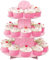 3 Tier Cake Stands for Afternoon Tea, Biodegradable Cupcake Stand Cardboard, Round Dessert Tower for Party,Birthday,Anniversary, Wedding,Baby Shower (3-Tier Pink Cupcake Stand)