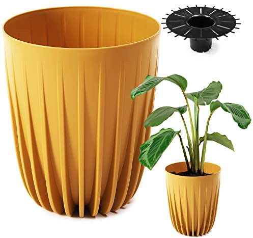 Konzept 11 Grand Pot de Fleurs Haut de 30 cm de Diamètre pour Extérieur, Balcon - Cache-Pot avec Insert, Jaune, pour Palmier