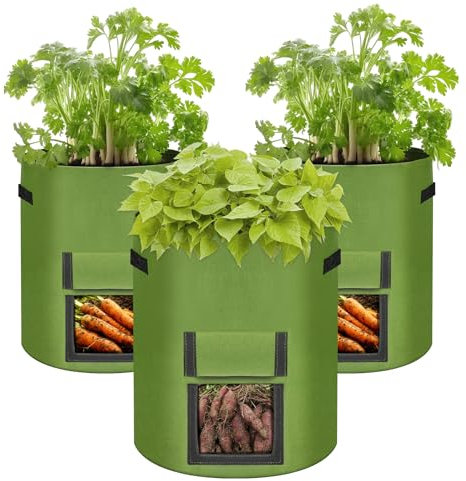Keilend Plant Grow Bags - 10 Gallon, 3 Pack Potato & Tomato Growing Bags with Thickened Non-woven Fabric, Breathable Planting Containers with Solid Handles