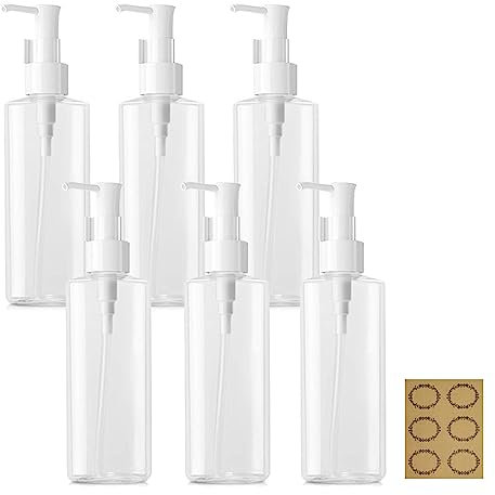 Apstaqeoo 6Pcs 100ML Empty Lotion Dispenser Refillable Clear Plastic Oval Travel Bottles Makeup Cosmetic Flat Container Dispenser with Pump Head for Gel Cream Shampoo Massage Cleansing Oil