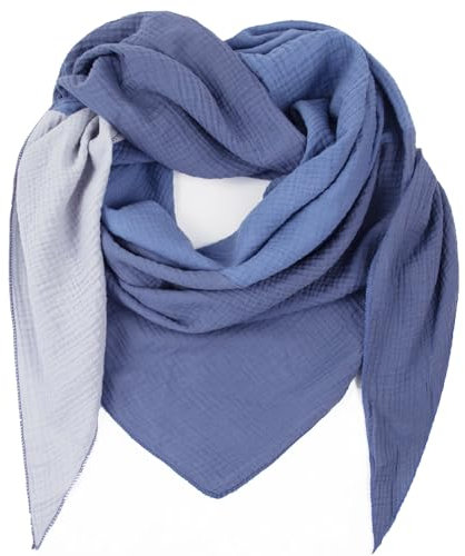 Gloop Foulard triangulaire en tricot XXL pour femme - En mousseline de coton - Sans griffer la peau - Fabriqué en Italie, Bleu jean, gris, taille unique