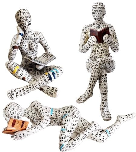 PIGPIGFLY 3Pcs Statua Della Figura di Lettura,Statue Decorative, Figure Decorative, Statuette Decorative Casa, Soggiorno Decorativo Moderno da Appoggiare, Scultura Astratta in Poliresina, Idea Regalo