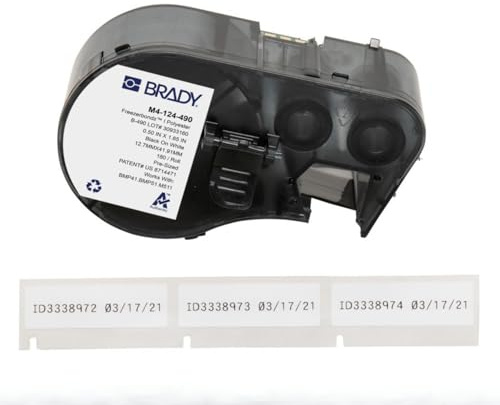 Brady FreezerBondz™ Polyester-Vorgefertigte Etiketten für Etikettendrucker BMP41/BMP51/BMP53/M511 - 180 Klebeetiketten - Schwarz auf Weiß (12,70 mm (B) x 41,91 mm (H)) - M4-124-490