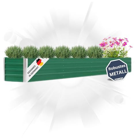 DELUKE Hochbeet für Garten Oskar Grün | 320x40x45cm | Verzinkter Stahl | Wetterfest | Gartenbeet Kräuterbeet Blumenbeet Beet hoch Frühbeet für Garten Gemüsebeet