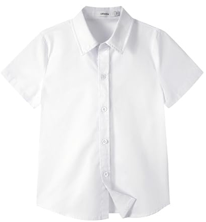 LOLANTA Chemise Formelle à Manches Courtes pour Enfants Chemise Coton pour Garçons (8-9 Ans,Blanc, Taille D'étiquette 140)