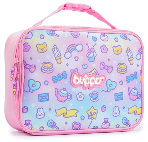 Blippo® Isolierte Lunchbox für Mädchen – Rosa Lunchbox für Kinder – Lunchtasche für Mädchen mit Griff – Kinder-Lunch-Tasche für die Schule – niedliches & kawaii-Lunchbox-Design – geräumige Lunchtasche