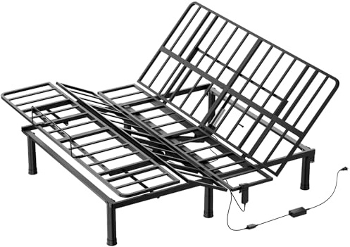 SunsGrove King Adjustable Bed Base, Wired Remote Control, Independent Head and Foot Incline, Electric Bed Frame Base, Adjustable Bed Leg with 2 Height Options, Easy Assembly