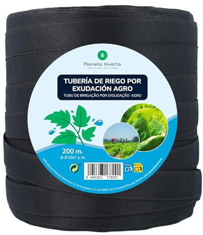 PLANETA HUERTO | Rollo Exudación Agro 200 m – Riego Uniforme y Ahorro de Agua para Grandes Superficies