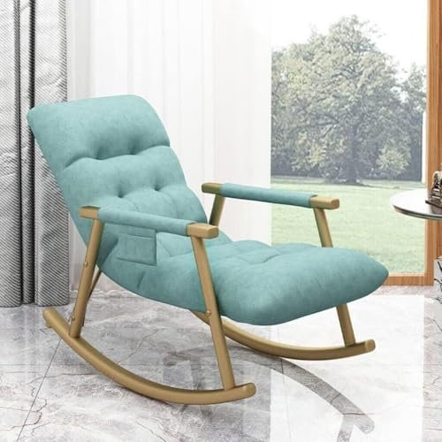 SZITW Schaukelstuhl aus Stoff im Mid-Century-Stil, für das Wohnzimmer, Freizeit, Schaukelstuhl für Erwachsene, Nickerchenstuhl, Home-Getaway-Stuhl für das Büro, Lounge, Schlafzimmer (Hellblau)