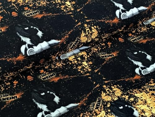 Eigenproduktion Baumwolljersey Muckel das Freche Pferd Schwarz/Gold Stoff Meterware Kleiderstoff