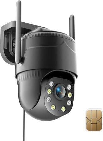KKB Camara de Vigilancia 4G LTE con Tarjeta SIM y Grabación 24/7, Sin WiFi, Cámara de Seguridad Exterior con Cable, Detección IA, Visión Nocturna 2K, PTZ 360° y Audio Bidireccional, IP65