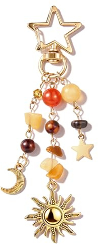 Kimonce Sun and Moon Keychain Colorful Star Beads Gemstone Charm, Y2K Aesthetic Purse Charm for Women,Men, Handbag & Backpack Decoration