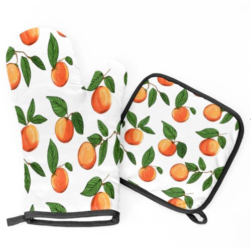 Orange Ofenhandschuhe 2 Stück Hitzebeständiger Ofenhandschuh Und Topflappen Weiche Kochhandschuhe Für BBQ Grillen Kitchen