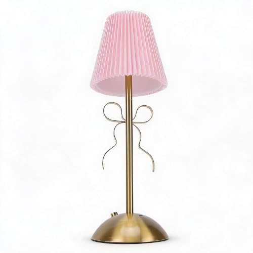 VELATEMOR Lampe de Table sans Fil, Lampe de Table à Nœud de 13 Pouces, Petite Lampe de Bureau avec Abat-jour en Tissu, Lampe de Chevet Décorative Moderne, Petit éclairage de Bureau de (PINK)