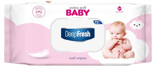 Deep Fresh Extra Soft Baby Wet Wipes, Alcohol Free, pH Balanced, 72 Count, 24 Pack (Pink, 24 Pack)