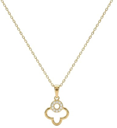 Suzan Gold® 375 Echtgold Kette Damen mit Kleeblatt Anhänger und Zirkonia elegant symbolisch wasserfest – TréviaGlow