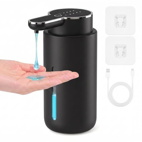Korvoria 400 ml automatisk tvåldispenser, tvåldispenser med 4 hastigheter | Tvålpump IPX5 vattentät, väggmonterad eller stående, väggtvåldispenser med USB-C-laddning, för kök badrum, svart
