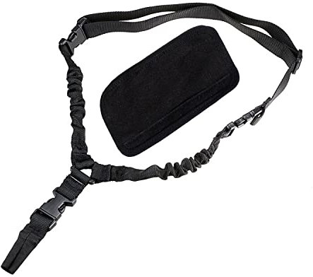 Fuwok Adjustable One Point Tactical Sling Airsoft Rifle Gun Bungee Cord,Single Point Strap with Shoulder Pads DDC01 (Black)
