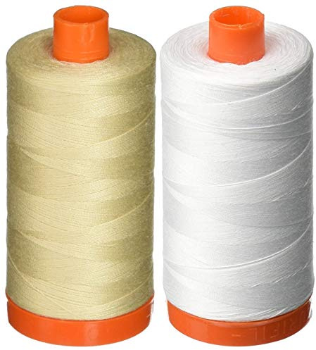 2-Pack - Aurifil 50WT - Light Beige + White, Solid - Mako Cotton Thread - 1422 Yards Each