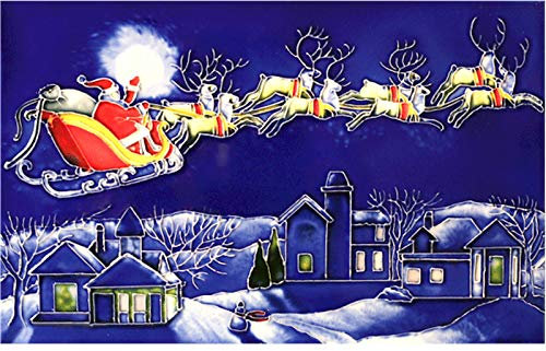 Benaya Ceramic Art Here Comes Santa Rectangular Ceramic Decorative Tile