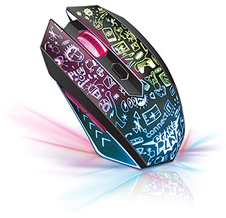 Connect It Doodle RGB Gaming Maus | 6 Tasten für Gamers/Home Office | Ergonomische Mouse | 1000/1500/2000/2400 DPI | Plug & Play, 70 hrs | PC/Mac, Schwarz (Kabellose)