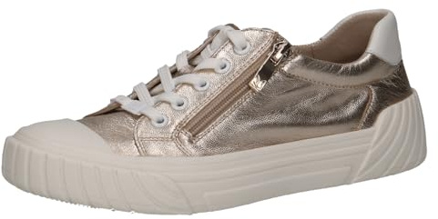 CAPRICE Damen Sneaker flach aus Leder mit Reißverschluss, Metallisch (Platin Metal.), 38 EU